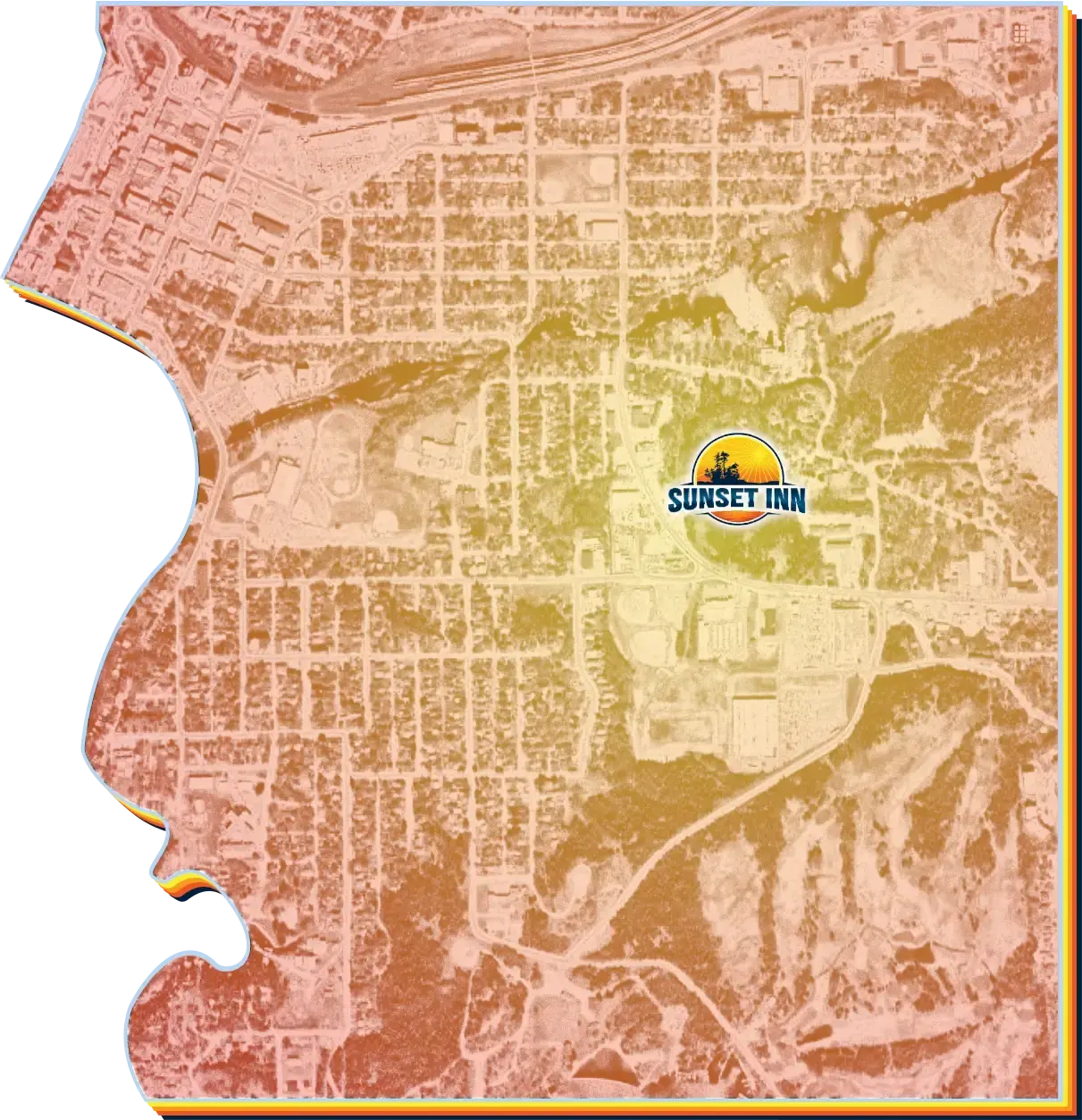 map showing sunset inn and surrounding amenities