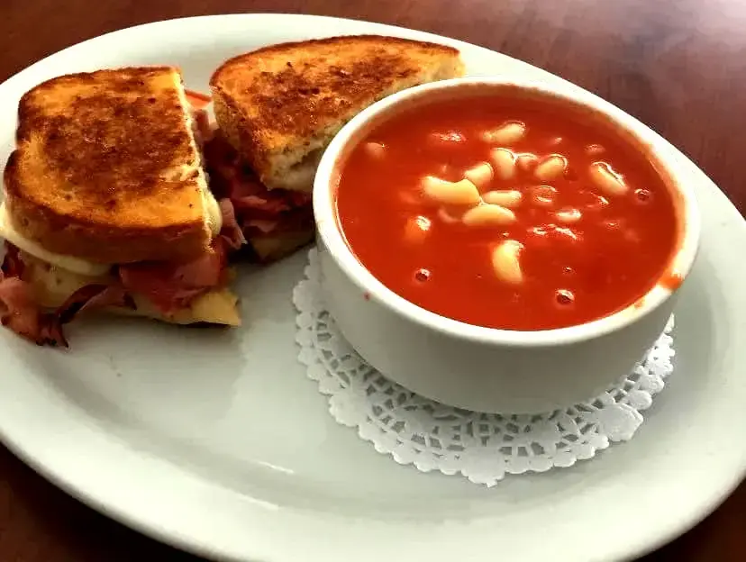 Soup of the day with a corned beef sandwich